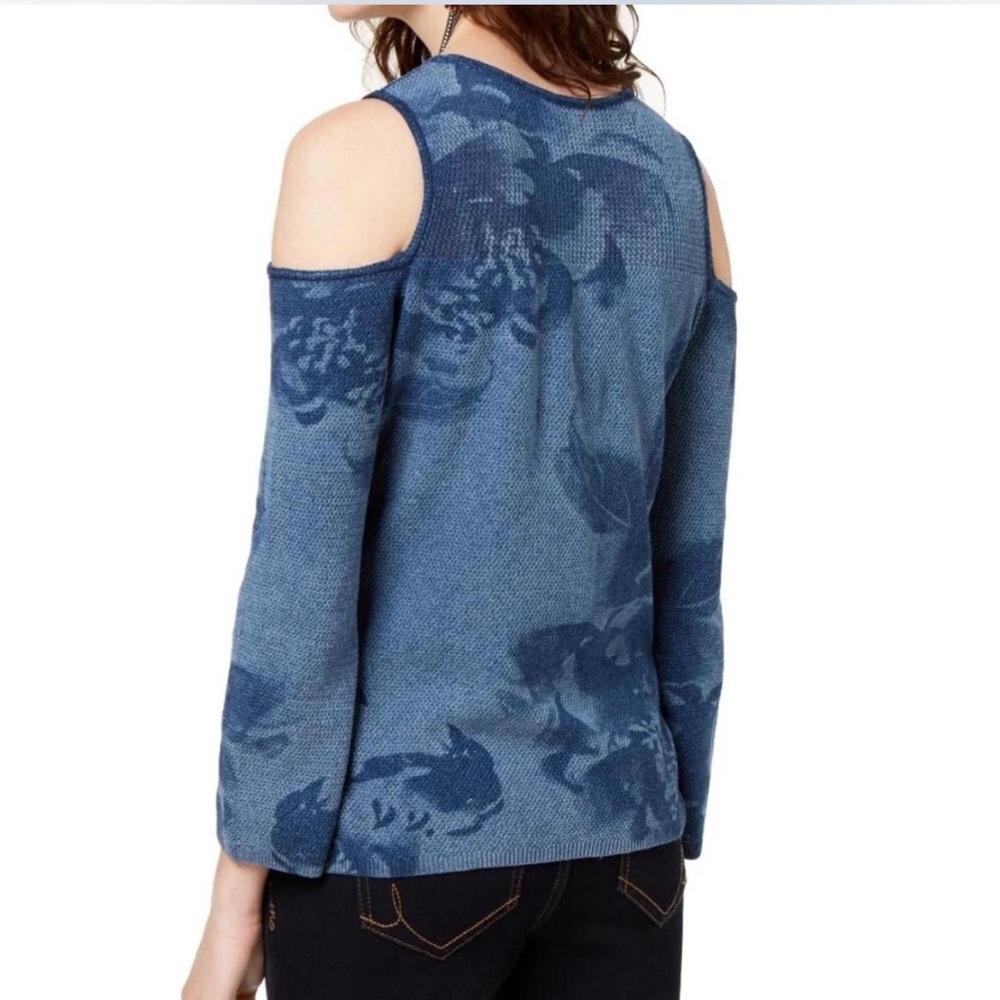 INC International Concepts Printed Cotton Cold Shoulder Crewneck Size S - Picture 2 of 7